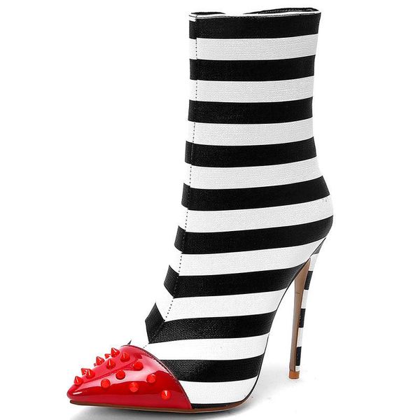 boots one piece fashion stripe contrast thin heel rivet pointed 40-45 large, Black
boots one piece fashion stripe contrast thin heel rivet pointed 40-45 large, Black