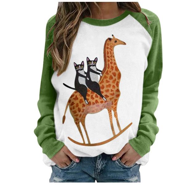 women's hoodies & sweatshirts women cartoon sweatshirt giraffe cat pattern stitching long sleeves spring autumn casual raglan soft pull, Black
women's hoodies & sweatshirts women cartoon sweatshirt giraffe cat pattern stitching long sleeves spring autumn casual raglan soft pull, Black