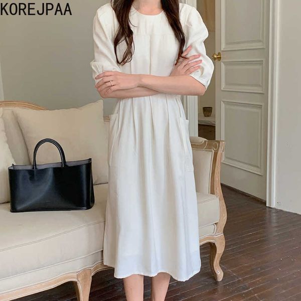 korejpaa women dress korean fashion simple o-neck solid color double pocket pleated casual bubble sleeve dresses 210526, Black;gray
korejpaa women dress korean fashion simple o-neck solid color double pocket pleated casual bubble sleeve dresses 210526, Black;gray