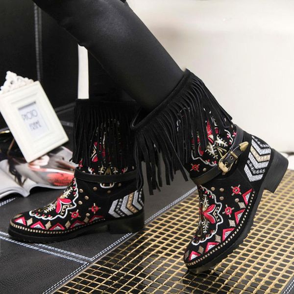 boots us4-11 womens pointed toe genuine leather ankle embroidery retro floral tassels chunky heel belt buckle shoes plus size, Black
boots us4-11 womens pointed toe genuine leather ankle embroidery retro floral tassels chunky heel belt buckle shoes plus size, Black