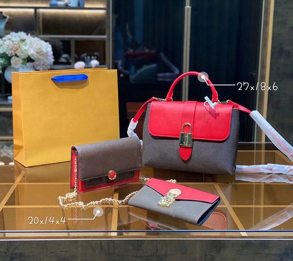 Image of Designer Three-piece Totes Luxury Brand Purse Single Zipper Wallets Women HandBags Tote Real Leather Bags Lady Plaid Purses Duffle Luggage by fenhongbag 02