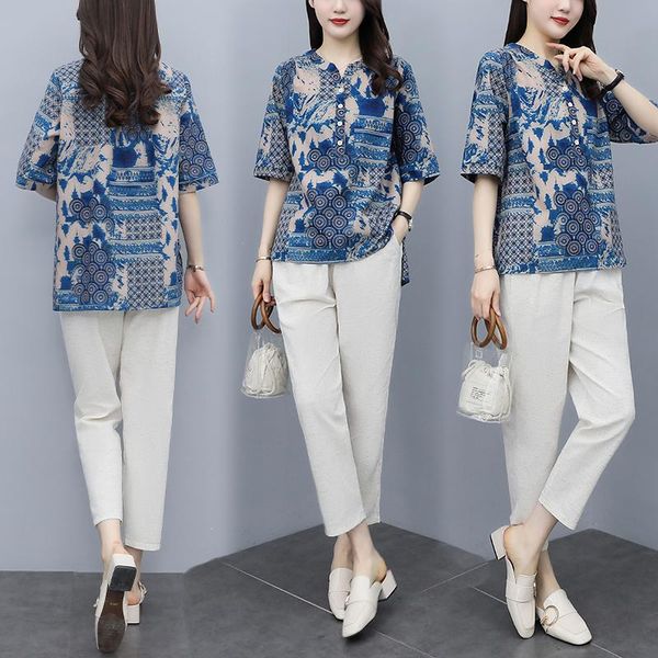 women's two piece pants summer cotton and linen loose suit for women short sleeve print button t-shirt trousers female casual clothes s, White
women's two piece pants summer cotton and linen loose suit for women short sleeve print button t-shirt trousers female casual clothes s, White