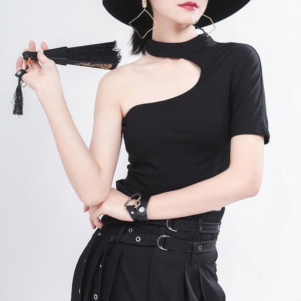 women's t-shirt ins fashion shoulder strapless design women stand collar short sleeve woman tshirts summer solid soft slim fit tee, White
women's t-shirt ins fashion shoulder strapless design women stand collar short sleeve woman tshirts summer solid soft slim fit tee, White