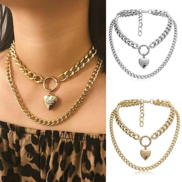 pendant necklaces exaggerated jewelry with heart-shaped creative openable double-layer simple chain short necklace, Silver
pendant necklaces exaggerated jewelry with heart-shaped creative openable double-layer simple chain short necklace, Silver