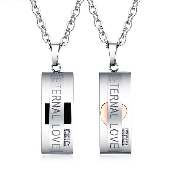 pendant necklaces eternal love stainless steel choker couples necklace for loved one gift, Silver 
pendant necklaces eternal love stainless steel choker couples necklace for loved one gift, Silver