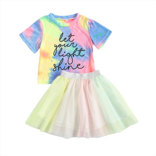 girls outfits two piece suit fashion tie dye short sleeve t shirt and rainbow gauze skirt, White
girls outfits two piece suit fashion tie dye short sleeve t shirt and rainbow gauze skirt, White