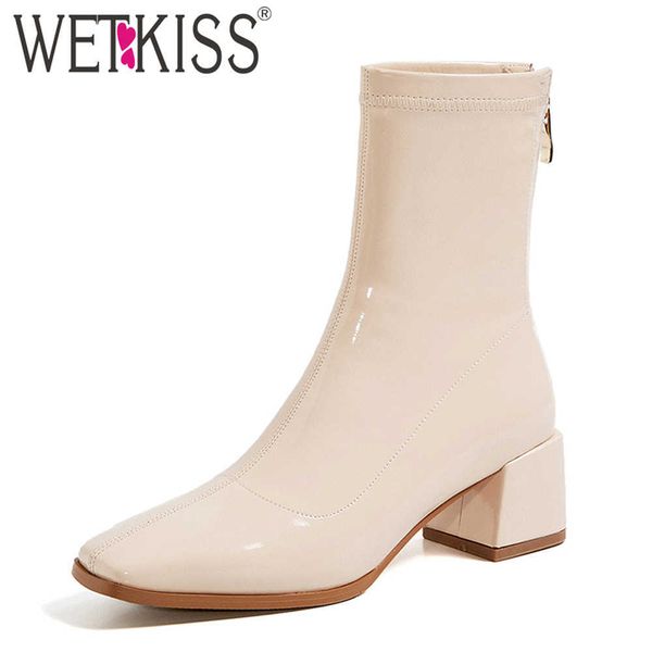 wetkiss patent stretch ankle boots woman thick med heels square toe booties slim ankle shoes women zipper ladies boot 210630, Black
wetkiss patent stretch ankle boots woman thick med heels square toe booties slim ankle shoes women zipper ladies boot 210630, Black