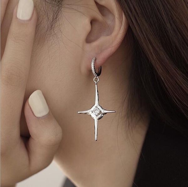 hoop earring cross ins wind hip-hop four-pointed star pendant dangle earrings, Silver
hoop earring cross ins wind hip-hop four-pointed star pendant dangle earrings, Silver