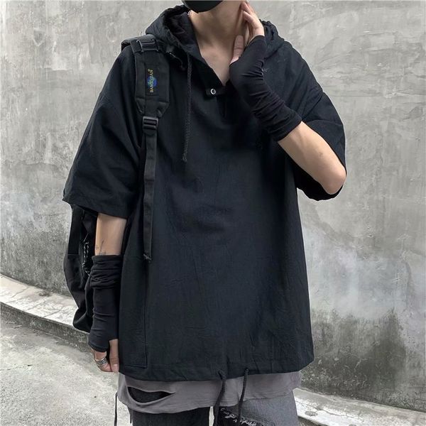 t shirt sunscreen multi pocket tooling short sleeve harajuku trend pullover hooded half smock men's sweater, White;black
t shirt sunscreen multi pocket tooling short sleeve harajuku trend pullover hooded half smock men's sweater, White;black