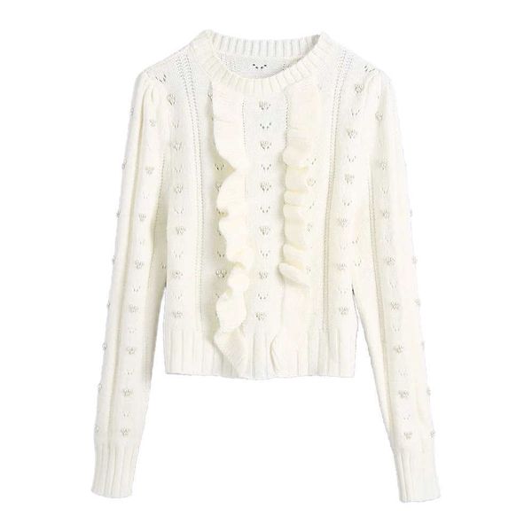 autumn winter women knit sweater with faux pearls bead o-neck ruffled fashion pullover casual female 210709, White;black
autumn winter women knit sweater with faux pearls bead o-neck ruffled fashion pullover casual female 210709, White;black