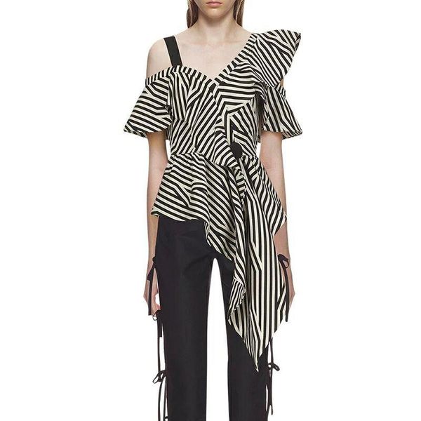 women's blouses & shirts oxant striped irregular shirt female off shoulder ruffles short sleeve high waist asymmetrical blouse 2021 sum, White
women's blouses & shirts oxant striped irregular shirt female off shoulder ruffles short sleeve high waist asymmetrical blouse 2021 sum, White