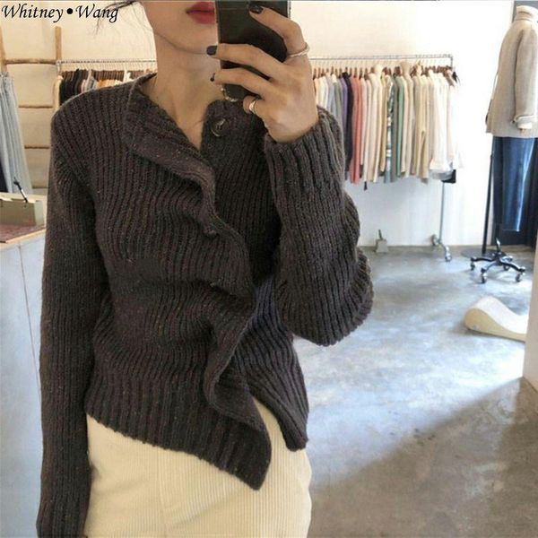 women's sweaters whitney wang 2021 autumn winter fashion streetwear korean style ruched buttons asymmetrical cardigan women sweater jum, White;black
women's sweaters whitney wang 2021 autumn winter fashion streetwear korean style ruched buttons asymmetrical cardigan women sweater jum, White;black