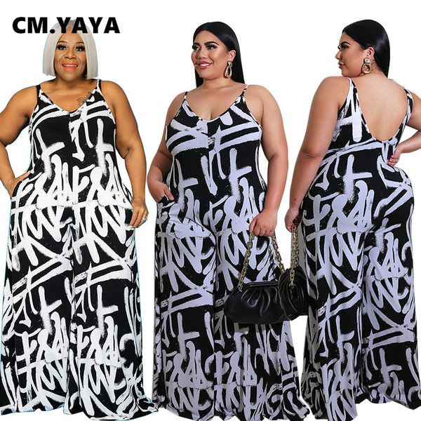 cm.yaya plus size xl-5xl letter print spaghetti strap elastic jumpsuit women street one piece overall romper 2021 spring winter, Black;white
cm.yaya plus size xl-5xl letter print spaghetti strap elastic jumpsuit women street one piece overall romper 2021 spring winter, Black;white