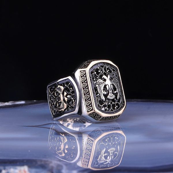 delicate ring 925 sterling silver men with double headed eagle motif, animal jewelry, handmade collection made in turkey 2021
delicate ring 925 sterling silver men with double headed eagle motif, animal jewelry, handmade collection made in turkey 2021