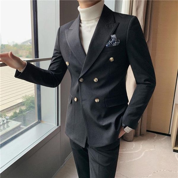 men's suits & blazers british style double-breasted blazer suit korean trendy casual men wedding dress jacket coat, White;black
men's suits & blazers british style double-breasted blazer suit korean trendy casual men wedding dress jacket coat, White;black