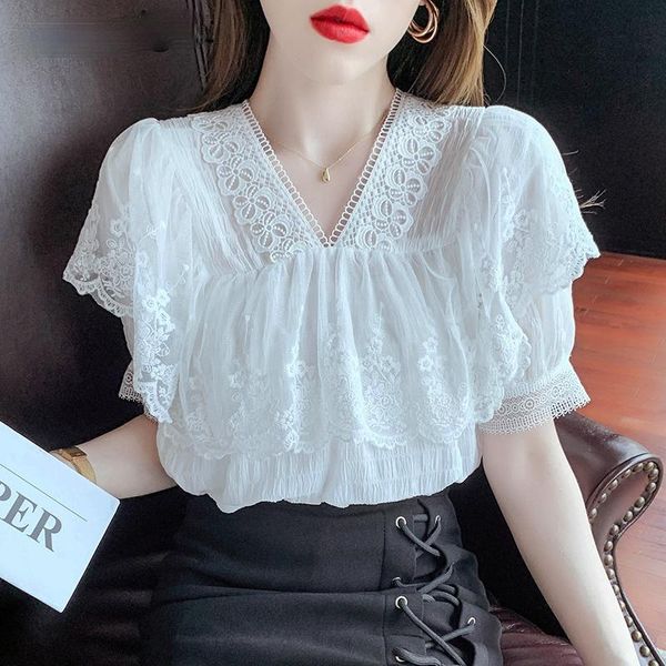 women's blouses & shirts summer mesh patchwork lace for women v-neck up embroidery short sleeve elegant white shirt loose blusas
women's blouses & shirts summer mesh patchwork lace for women v-neck up embroidery short sleeve elegant white shirt loose blusas
