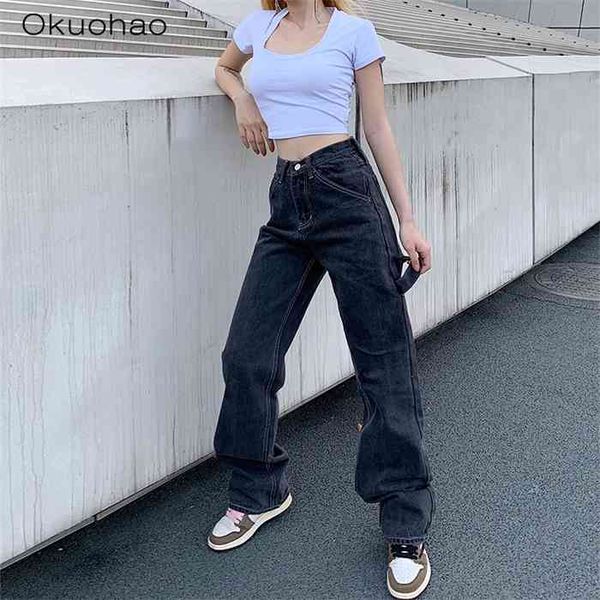 street high waist straight jeans women were thin and loose casual wide leg fashion boyfriend style denim girlfriend pants, Blue
street high waist straight jeans women were thin and loose casual wide leg fashion boyfriend style denim girlfriend pants, Blue