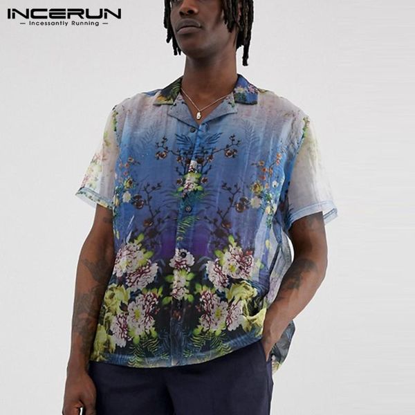 fashion men casual shirt printed streetwear short sleeve 2021 chic transparent hawaiian shirts lapel camisa masculina incerun men's, White;black 
fashion men casual shirt printed streetwear short sleeve 2021 chic transparent hawaiian shirts lapel camisa masculina incerun men's, White;black