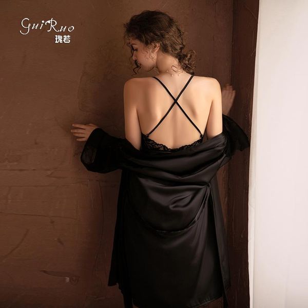 women's sleepwear european and american pajamas satin long sleeve lace-up nightgown bathrobe home wear bath robe women, Black;red
women's sleepwear european and american pajamas satin long sleeve lace-up nightgown bathrobe home wear bath robe women, Black;red