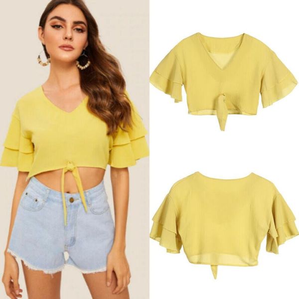 women's blouses & shirts 2021 v fashion summer women chiffon short sleeve crop blouse ladies casual t-shirt, White
women's blouses & shirts 2021 v fashion summer women chiffon short sleeve crop blouse ladies casual t-shirt, White
