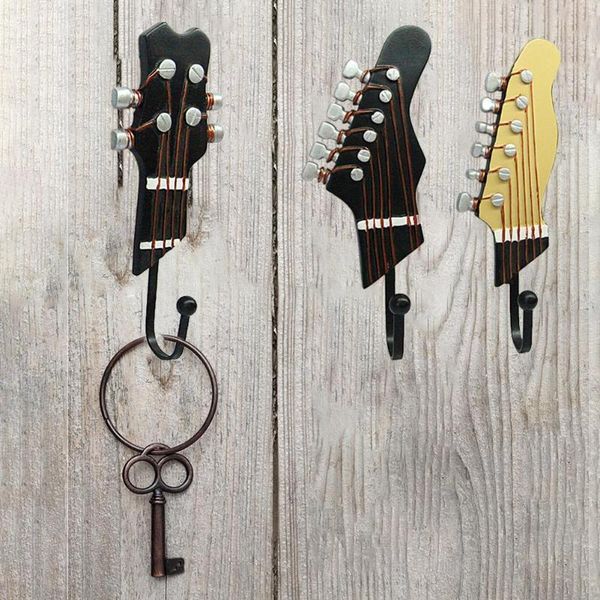 hooks & rails 3pcs hanger hook guitar head music decoration wall-mounted clothing hat key sundries home