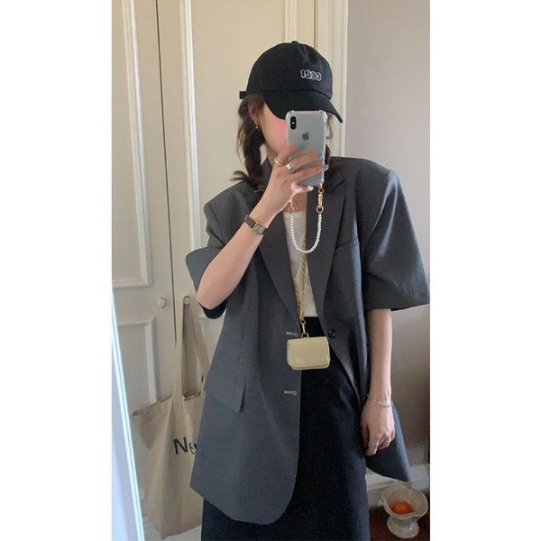 women's suits & blazers korean design sense short sleeve minority suit coat summer thin temperament casual 2021 wear, White;black
women's suits & blazers korean design sense short sleeve minority suit coat summer thin temperament casual 2021 wear, White;black