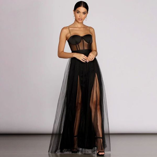 robe de soiree both side split long tulle prom dresses 2022 beaded spaghetti sweetheart club wear party cocktail evening gowns, Black
robe de soiree both side split long tulle prom dresses 2022 beaded spaghetti sweetheart club wear party cocktail evening gowns, Black