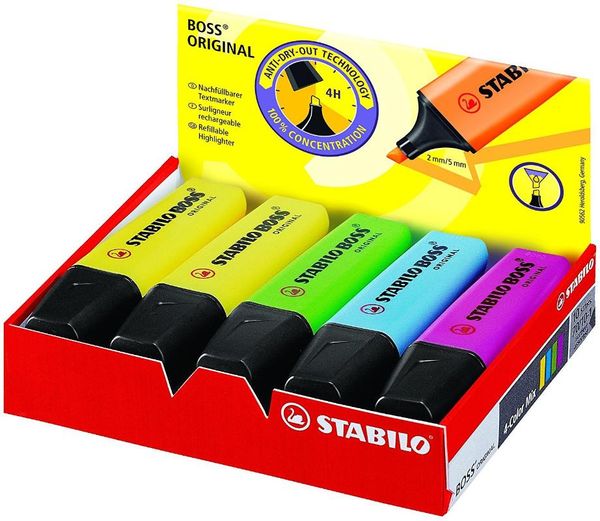 text marker - boss original 10er pack- with ten different colors highlighters, Black;red
text marker - boss original 10er pack- with ten different colors highlighters, Black;red