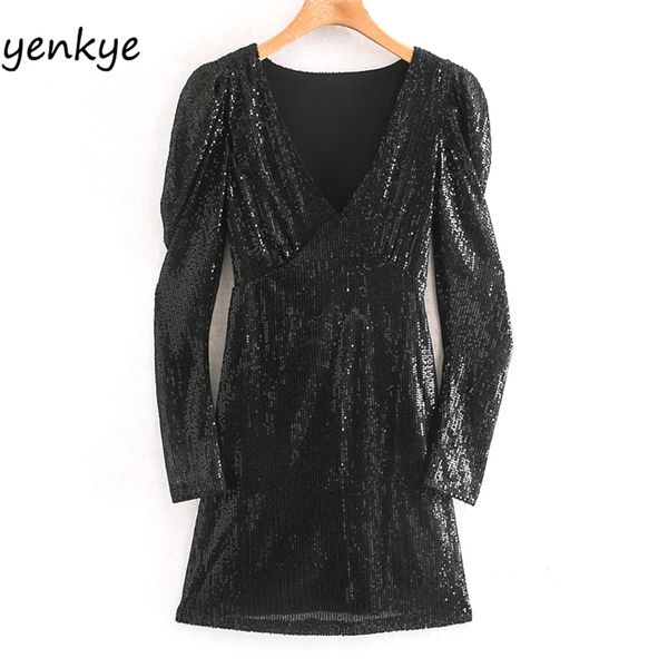 fashion women sequin dress lady puff sleeve v neck a-line mini xngc9623 210514, Black;gray
fashion women sequin dress lady puff sleeve v neck a-line mini xngc9623 210514, Black;gray