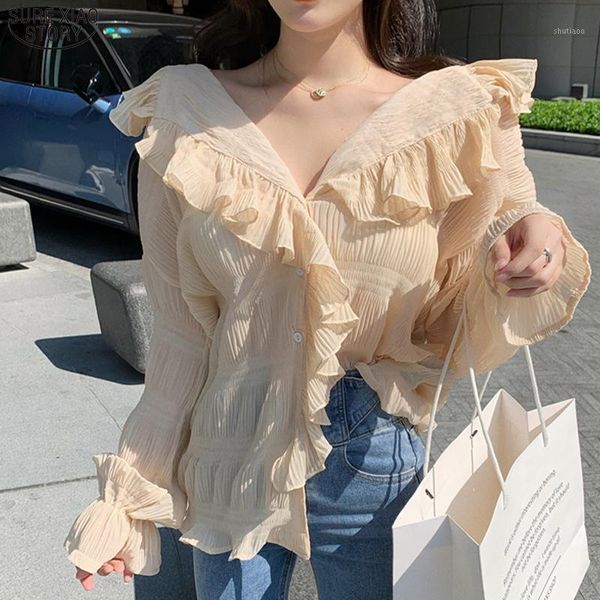 women's blouses & shirts 2021 casual loose v neck cardigan women blouse autumn puff long sleeve pleated chiffon shirt solid blusas muje, White
women's blouses & shirts 2021 casual loose v neck cardigan women blouse autumn puff long sleeve pleated chiffon shirt solid blusas muje, White
