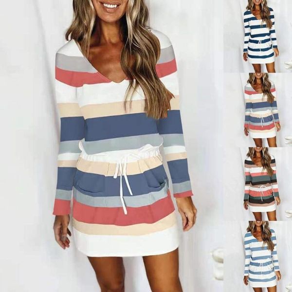casual dresses striped women long sleeve mini dress pockets drawstring waist bodycon ladies femme vestidos, Black;gray
casual dresses striped women long sleeve mini dress pockets drawstring waist bodycon ladies femme vestidos, Black;gray