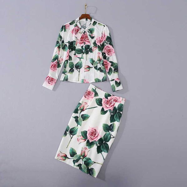 european and american women's wear 2020 summer new style long - sleeved bow collar shirt rose print skirt fashion suits, White
european and american women's wear 2020 summer new style long - sleeved bow collar shirt rose print skirt fashion suits, White