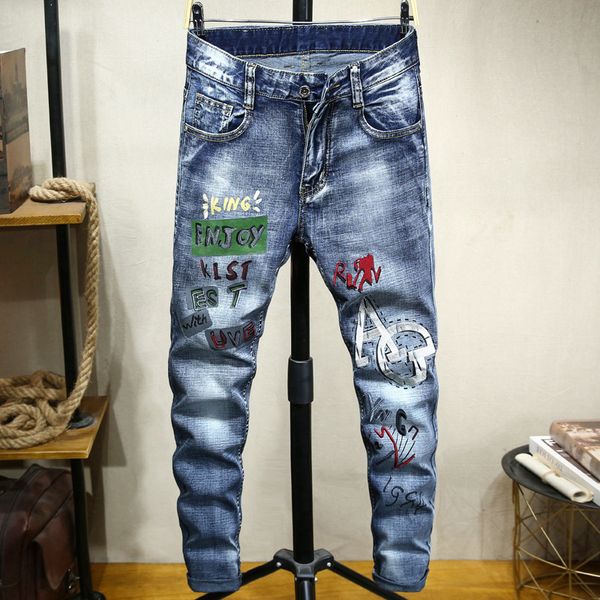 jeans men's fashion brand high end embroidery light summer youth trend slim leggings pants thin, Blue
jeans men's fashion brand high end embroidery light summer youth trend slim leggings pants thin, Blue