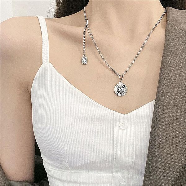 simple cat coin pendant necklaces titanium steel hollow chain charn necklace for women ladies statemnet accessories, Silver
simple cat coin pendant necklaces titanium steel hollow chain charn necklace for women ladies statemnet accessories, Silver