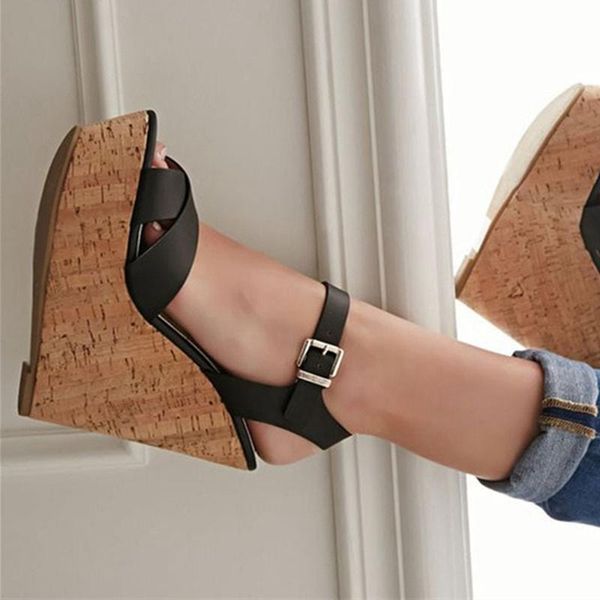 , shoes, women's wedge sandals, high heels, 16cm black dress shoes