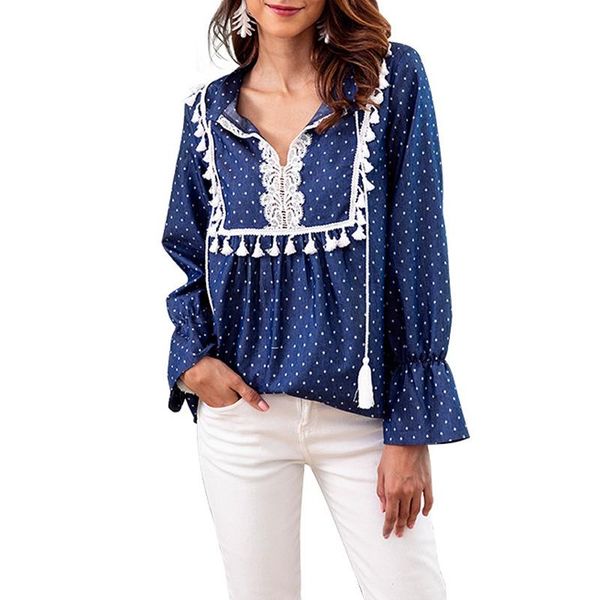 women's blouses & shirts denim women long sleeve woman loose with lace dot v neck blue blouse 2021 autumn casual printed tassel shirt, White
women's blouses & shirts denim women long sleeve woman loose with lace dot v neck blue blouse 2021 autumn casual printed tassel shirt, White