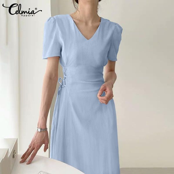 party dresses summer women elegant midi dress celmia 2021 fashion short sleeve v neck vestidos lady casual lace up waisted long, White;black
party dresses summer women elegant midi dress celmia 2021 fashion short sleeve v neck vestidos lady casual lace up waisted long, White;black