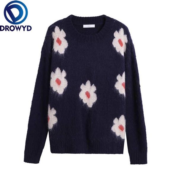 women's sweaters navy floral pullover sweater korean 2021 autumn soft cashmere loose knitted o-neck long-sleeve winter streetwear chic, White;black
women's sweaters navy floral pullover sweater korean 2021 autumn soft cashmere loose knitted o-neck long-sleeve winter streetwear chic, White;black