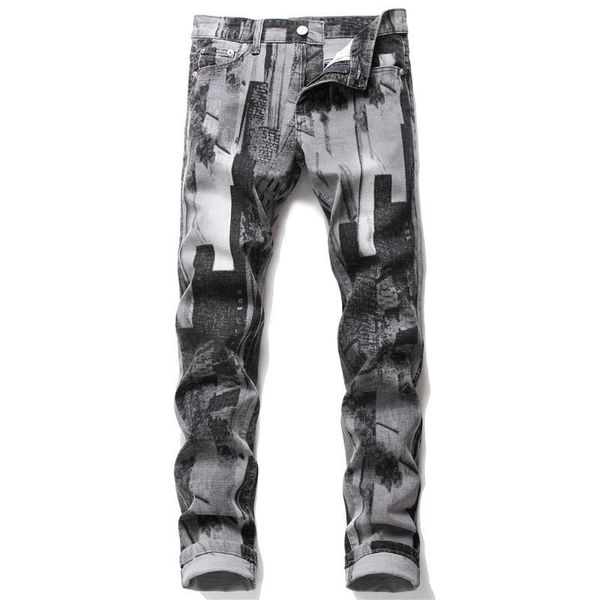 men's jeans slim gray pattern printed denim pants straight stretch trousers punk high street vintage fit hip hop long, Blue
men's jeans slim gray pattern printed denim pants straight stretch trousers punk high street vintage fit hip hop long, Blue