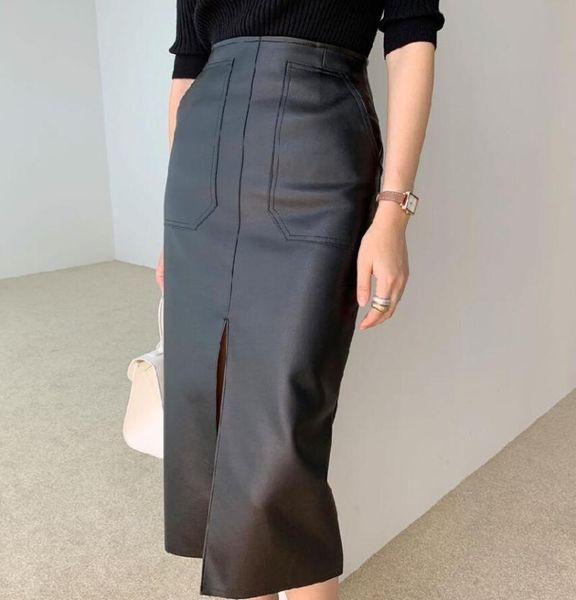 skirts spring autumn women's pu leather skirt office lady high waist slim split package hip pencil s457, Black
skirts spring autumn women's pu leather skirt office lady high waist slim split package hip pencil s457, Black