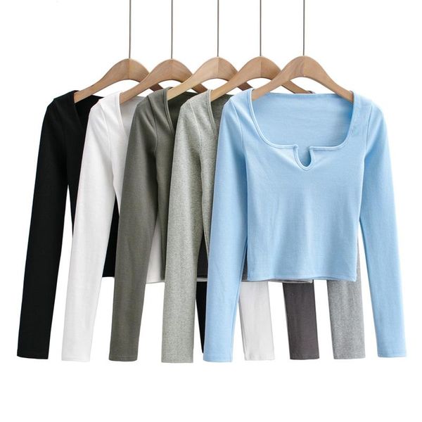 women's t-shirt bradely michelle original design low-cut small v-neck casual solid colour knitted long-sleeved top, White
women's t-shirt bradely michelle original design low-cut small v-neck casual solid colour knitted long-sleeved top, White
