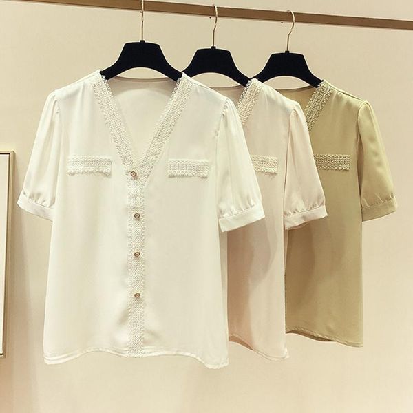 women's blouses & shirts summer women chiffon fashion v-neck loose casual ladies short sleeve all-match blusas korean version mm0360, White
women's blouses & shirts summer women chiffon fashion v-neck loose casual ladies short sleeve all-match blusas korean version mm0360, White