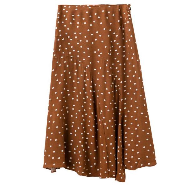 lady danny wrap midi skirt dot pattern print brown skirts, Black 
lady danny wrap midi skirt dot pattern print brown skirts, Black