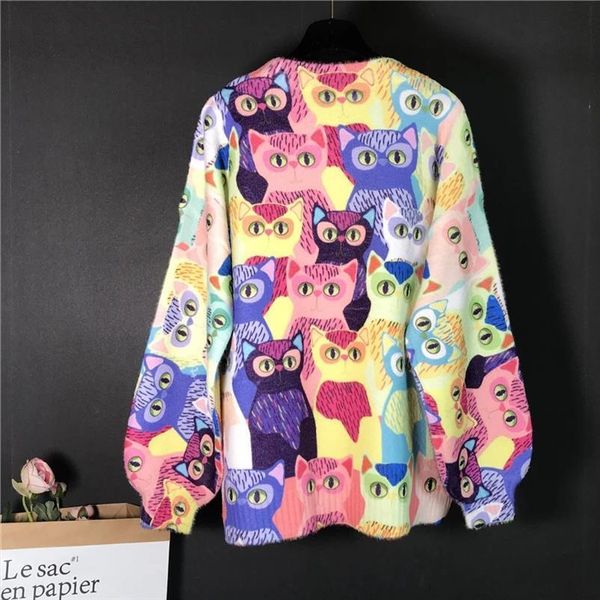 women fall cartoon animal cat sweater printed pullover knitting female casual warm harajuku sweet kawaii winter clothes, White;black
women fall cartoon animal cat sweater printed pullover knitting female casual warm harajuku sweet kawaii winter clothes, White;black