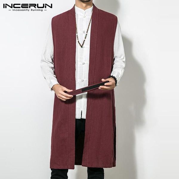 men's vests incerun 2021 chinese style men vest trench sleeveless cotton long waistcoat vintage baggy casual outerwear plus size 5xl, Black;white
men's vests incerun 2021 chinese style men vest trench sleeveless cotton long waistcoat vintage baggy casual outerwear plus size 5xl, Black;white