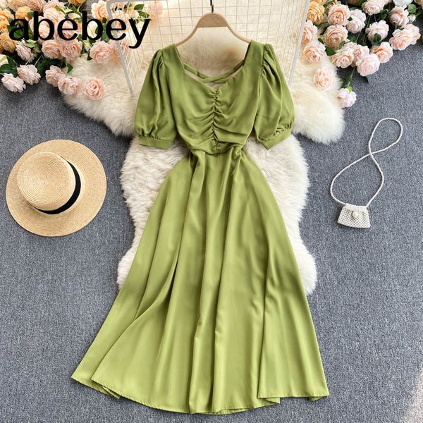women elegant french dress sweet puff sleeve v neck a-line office summer fashion casual streetwear 210512, Black;gray
women elegant french dress sweet puff sleeve v neck a-line office summer fashion casual streetwear 210512, Black;gray