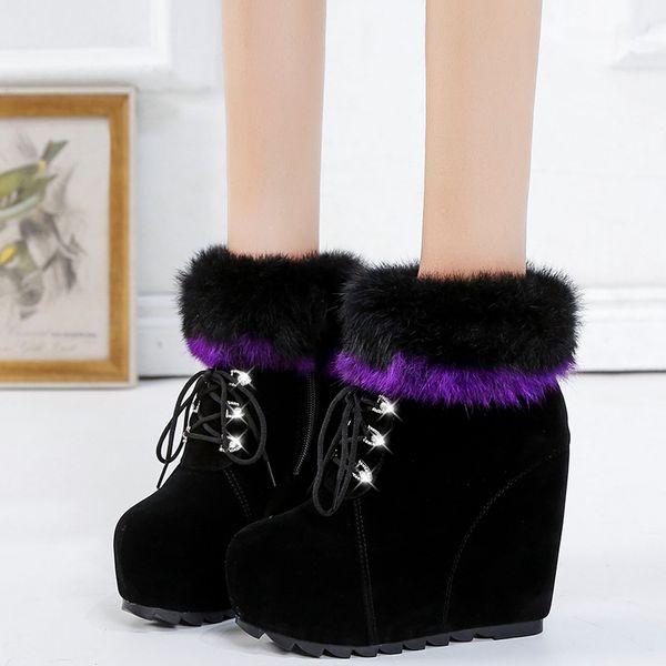 crystal lace up fluffy fur ankle boots women super high heels wedges snow boots winter warm plush plaform shoes woman, Black
crystal lace up fluffy fur ankle boots women super high heels wedges snow boots winter warm plush plaform shoes woman, Black