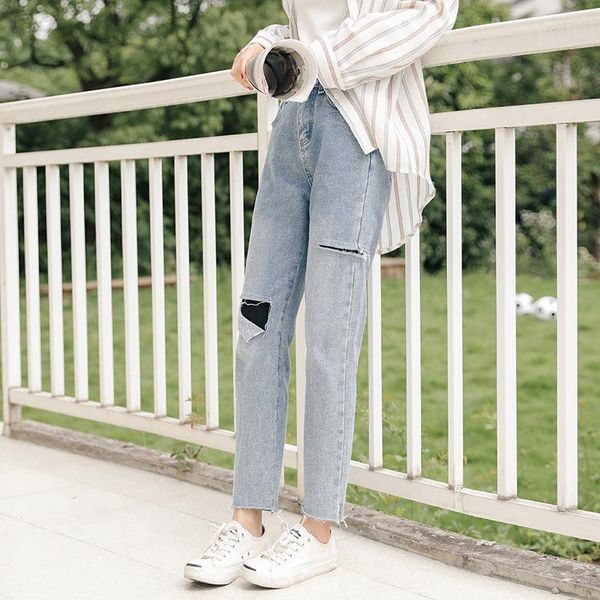 hole straight jean pants women loose high waisted jeans harajuku denim women's, Blue
hole straight jean pants women loose high waisted jeans harajuku denim women's, Blue