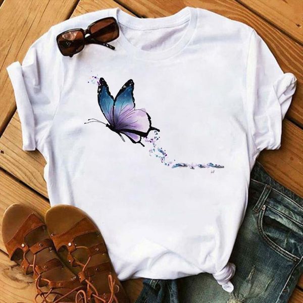 colorful butterfly printed cartoon graphic women tees harajuku korean style short sleeves clothes summer, White
colorful butterfly printed cartoon graphic women tees harajuku korean style short sleeves clothes summer, White