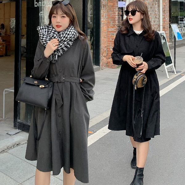 women's spring lapel solid color button dress plus size knee length casual wear 100 kg can be worn dresses, Black;gray
women's spring lapel solid color button dress plus size knee length casual wear 100 kg can be worn dresses, Black;gray